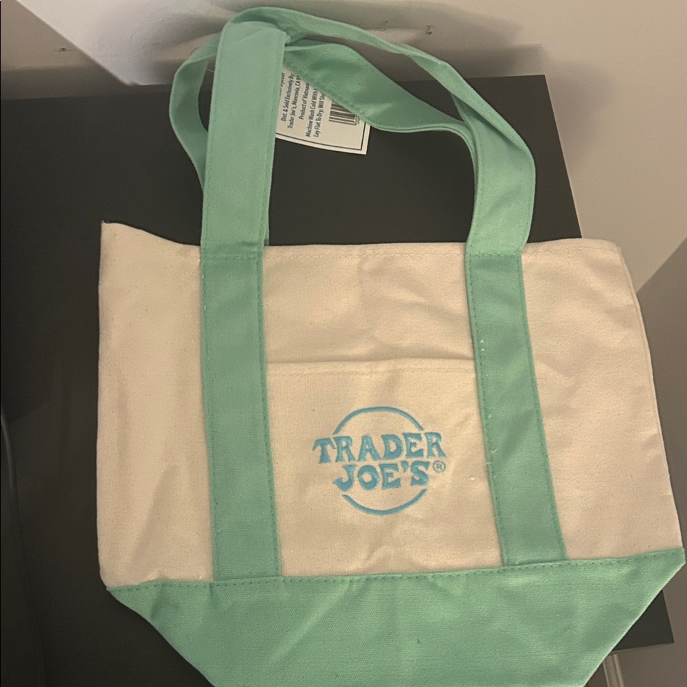 Trader Joe’s Mint Green and White Tote Bag